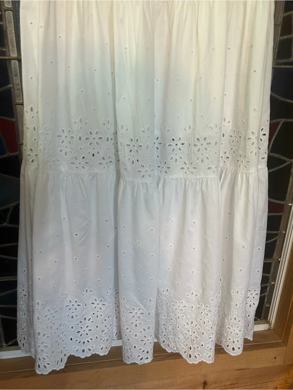 COACH White Eyelet Tiered Maxi Skirt Side Buttons Size 8